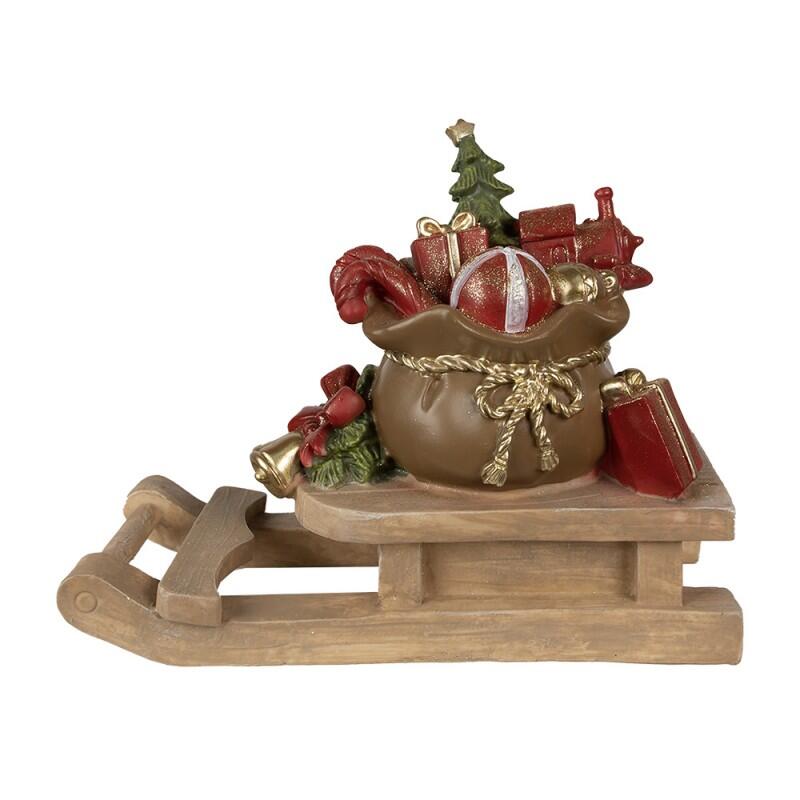 Clayre & Eef - Statuetta Slitta 38x16x29 cm Marrone Poliresina Decorazione di Natalizie