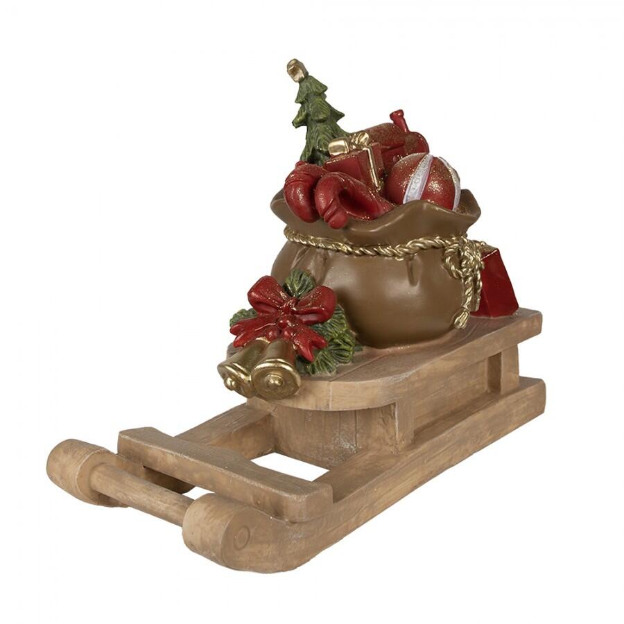 Clayre & Eef - Statuetta Slitta 38x16x29 cm Marrone Poliresina Decorazione di Natalizie