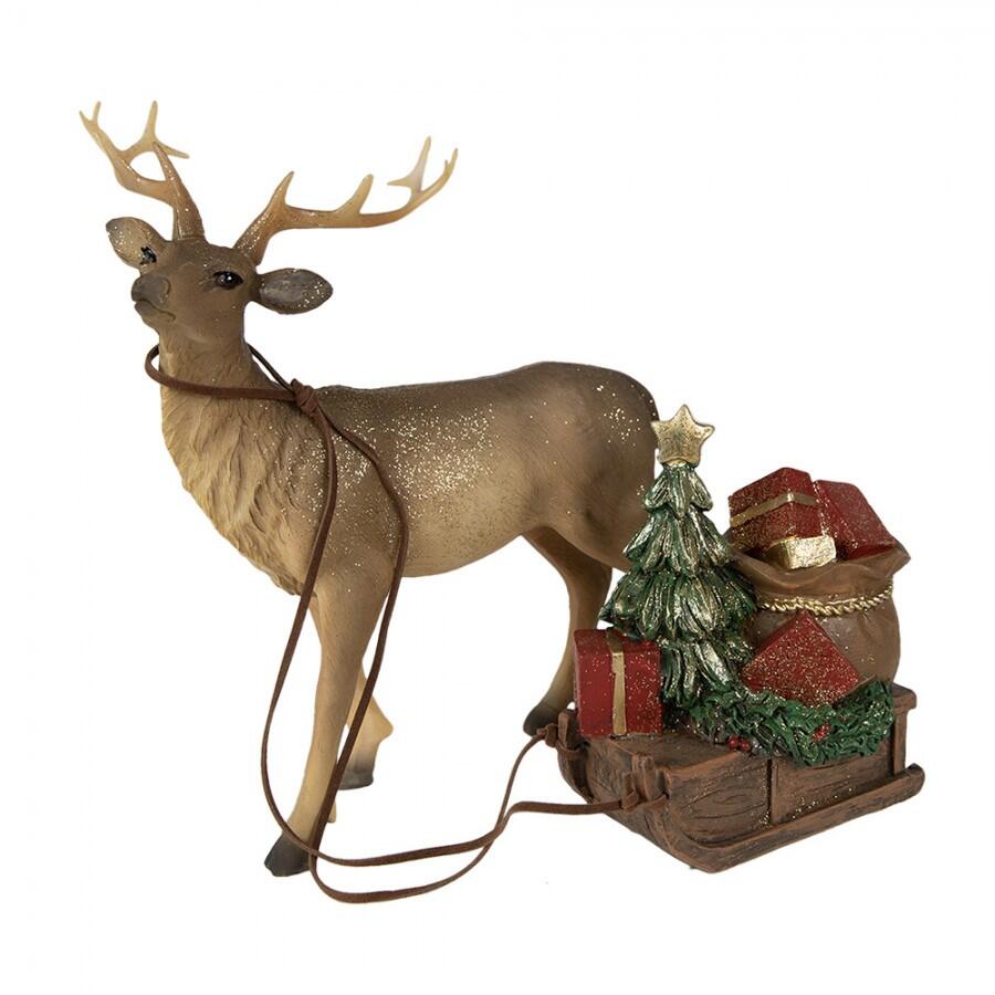 Clayre & Eef - Statuetta Cervo 30x9x20 cm Marrone Poliresina Decorazione di Natalizie