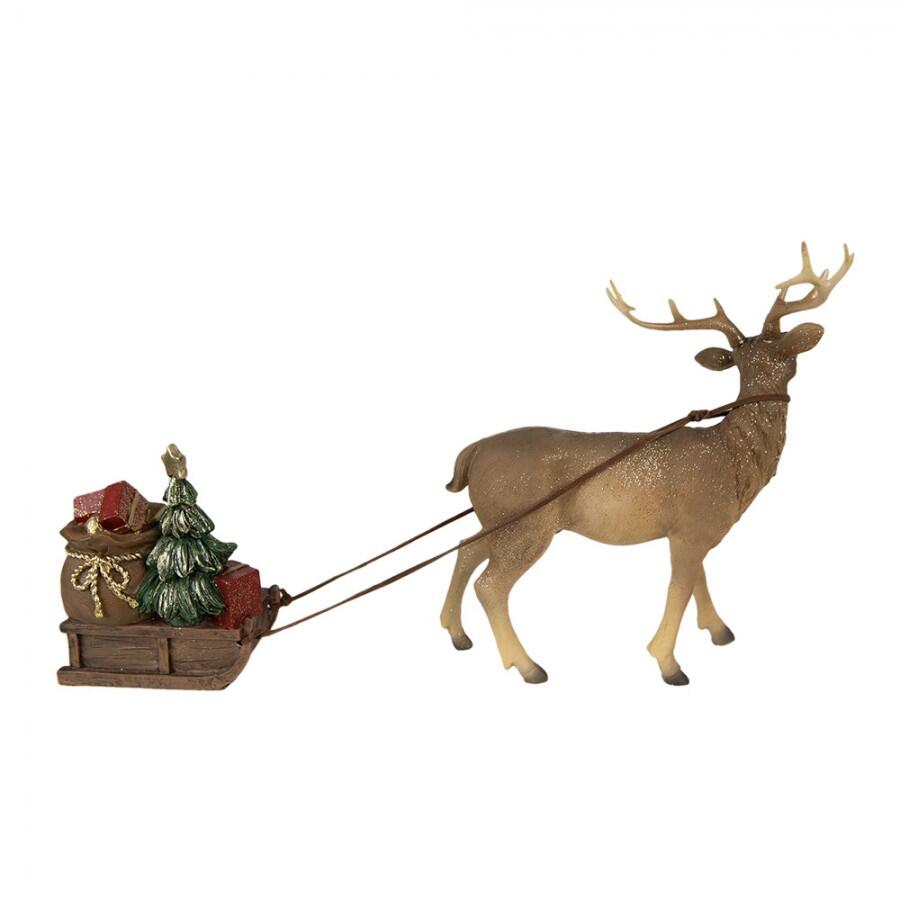 Clayre & Eef - Statuetta Cervo 30x9x20 cm Marrone Poliresina Decorazione di Natalizie