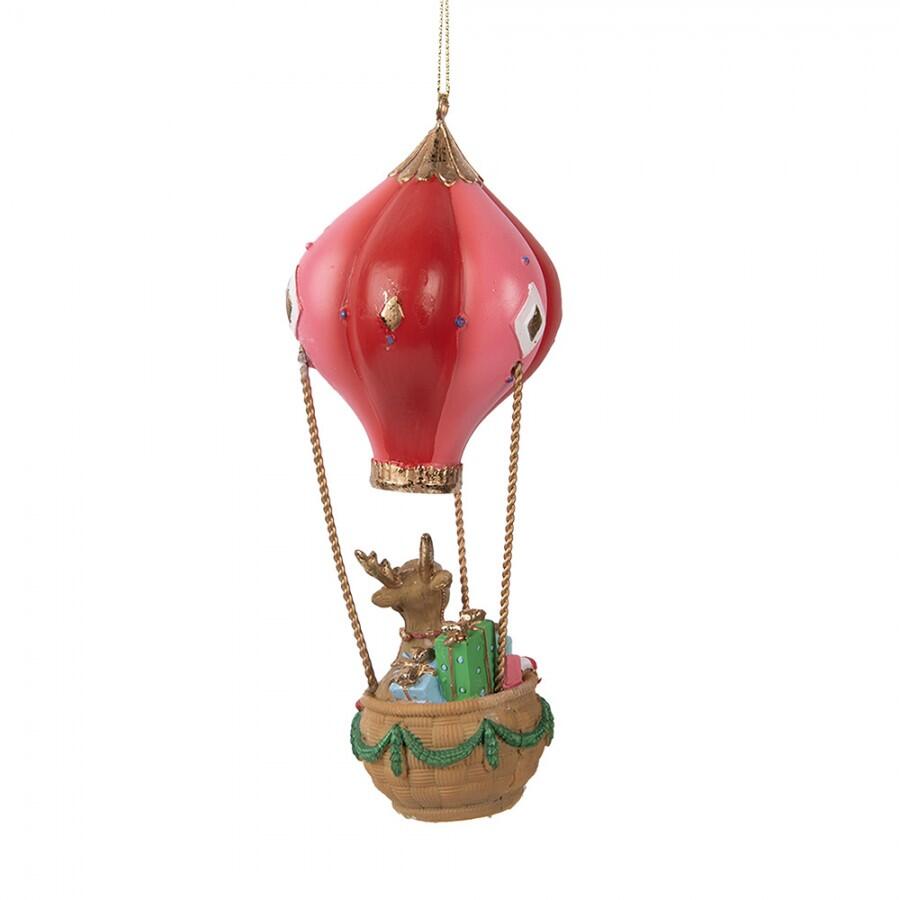Clayre & Eef - Ornamento Natalizio Mongolfiera Ø 7x17 cm Rosso Plastica