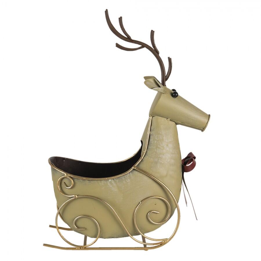 Clayre & Eef - Porta vaso Slitta Renna 33x17x44 cm Color oro Ferro Cestino