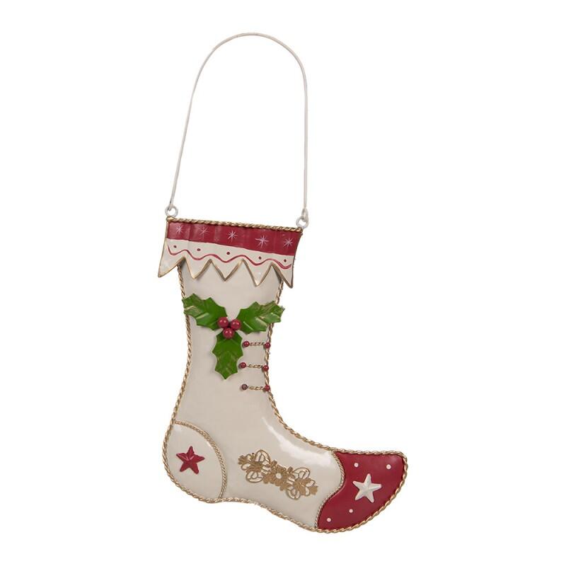 Clayre & Eef - Decorazione di Natale da parete Calza di Natale 23x2x28 cm Beige Metallo