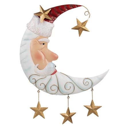 Clayre & Eef - Decorazione da parete Babbo Natale Luna 41x3x53 cm Bianco Metallo