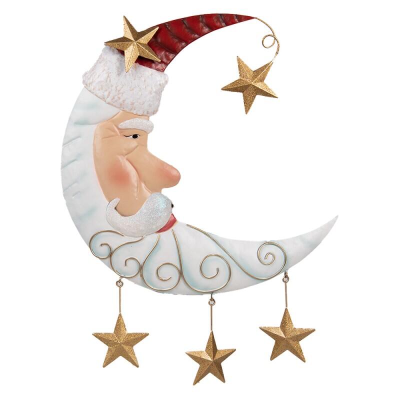 Clayre & Eef - Decorazione da parete Babbo Natale Luna 41x3x53 cm Bianco Metallo