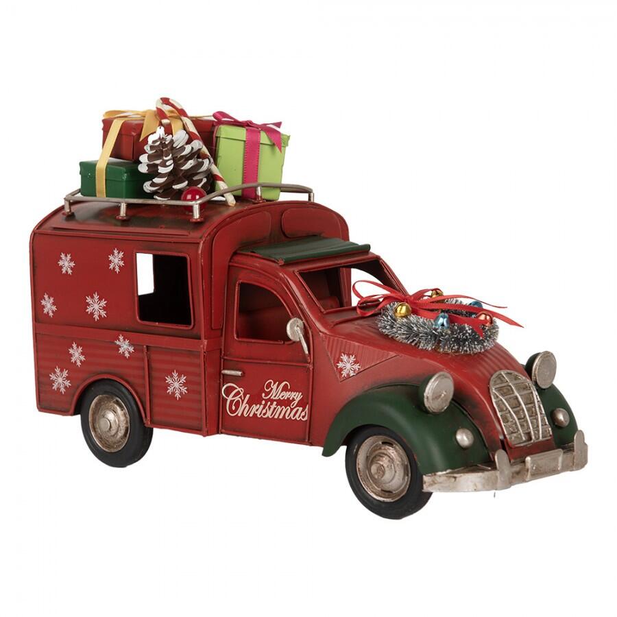 Clayre & Eef - Statuetta decorativa di Natale Auto 26x11x17 cm Rosso Metallo