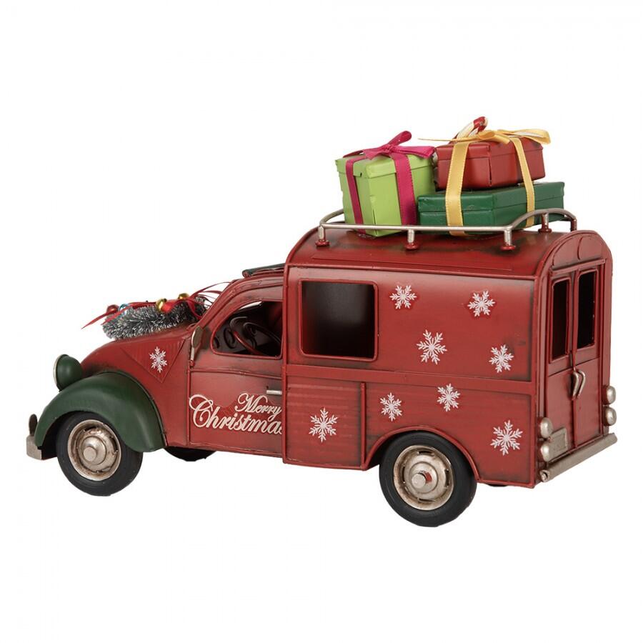 Clayre & Eef - Statuetta decorativa di Natale Auto 26x11x17 cm Rosso Metallo