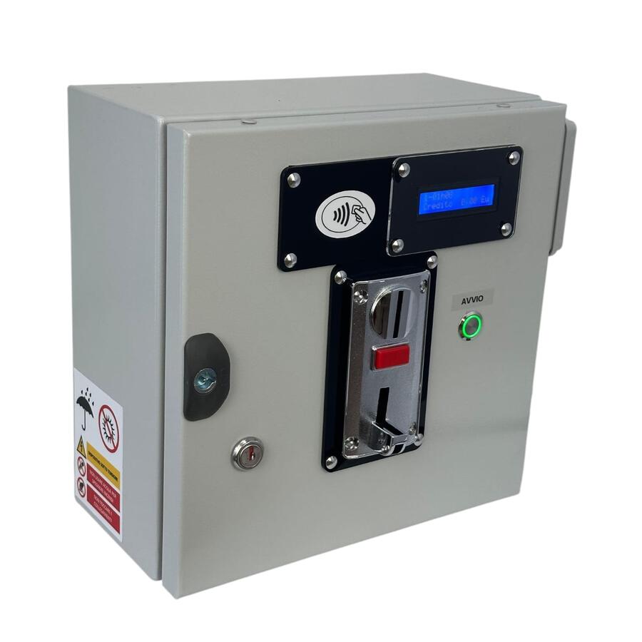 Gettoniera multimoneta + Lettore RFID + per una Lavatrice o Asciugatrice (con ricarica carte dalla gettoniera)
