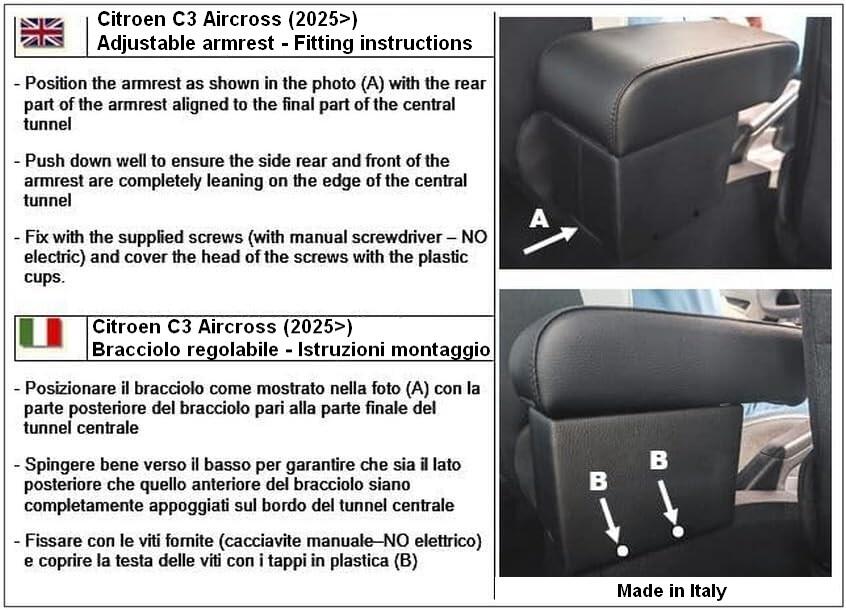 Bracciolo regolabile con portaoggetti per Citroen C3 Aircross (2025>)