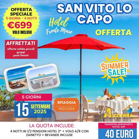 15 SETTEMBRE 2025 5 GIORNI SAN VITO LO CAPO