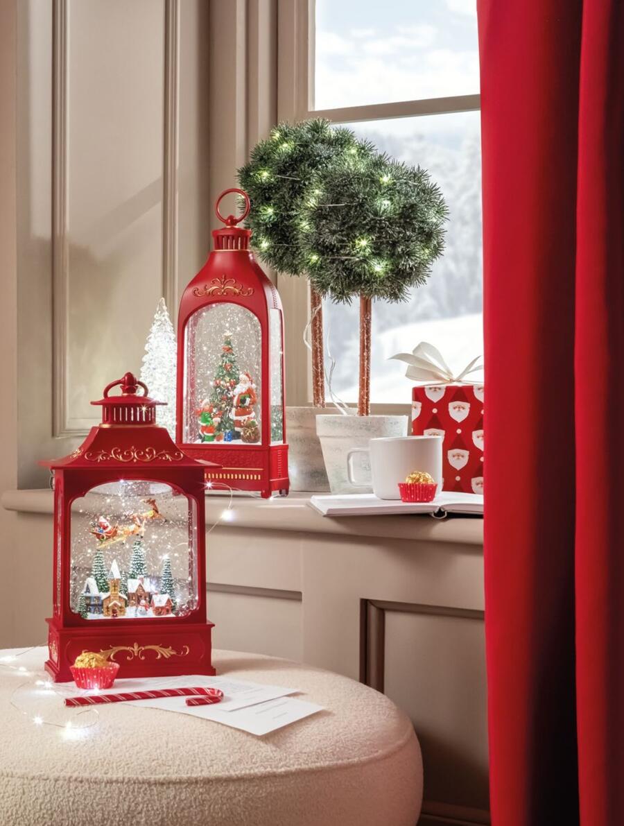 L'Oca Nera - Natale 2025 Boule de neige lanterna bassa con musica, led, movimento continuo e timer