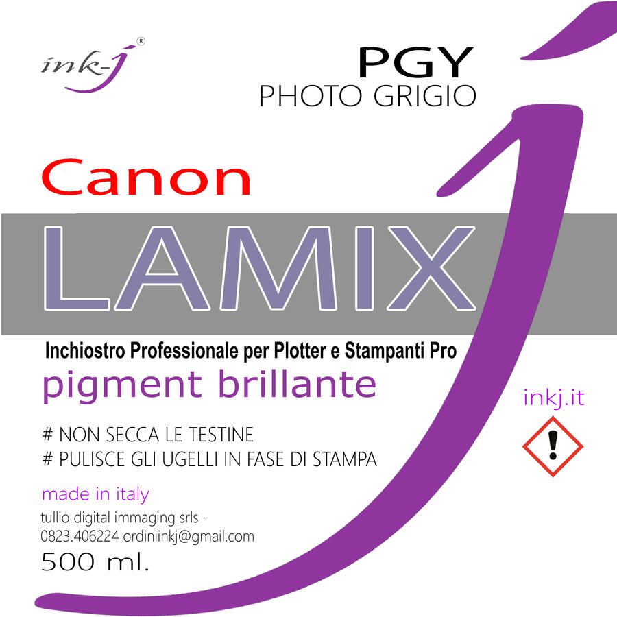 PGY LAMIX PHOTO GRIGIO DA 500 ML. INCHIOSTRO PIGMENT COMPATIBILE PER TUTTA LA SERIE  DI PLOTTER CANON IPF- TA- TM