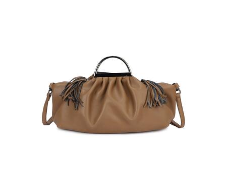 Borsa a Mano/Tracolla con Arricciature e Manico Metallo
