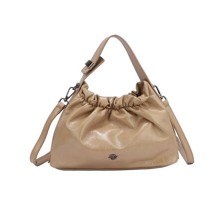 Borsa a Mano Effetto Lucido con Chiusura a Coulisse