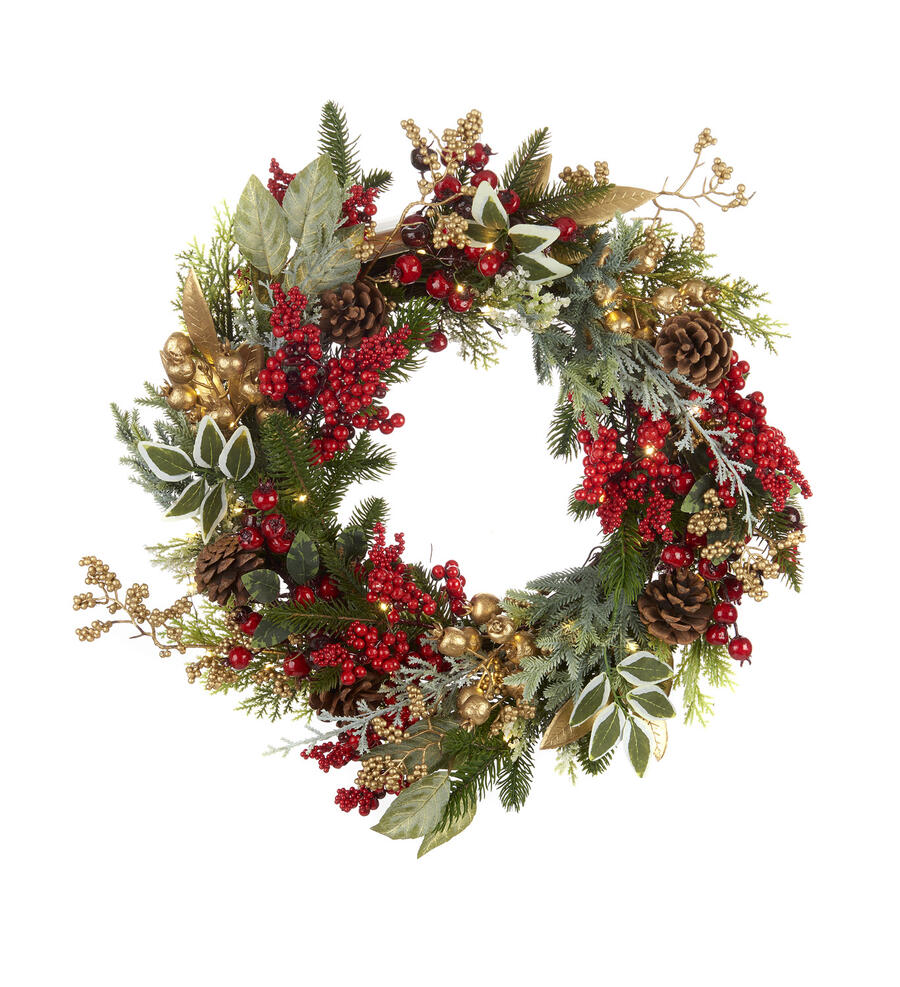 L'Oca Nera - Natale 2025 "Ghirlanda del Bosco" Ghirlanda con bacche rosse 40 led