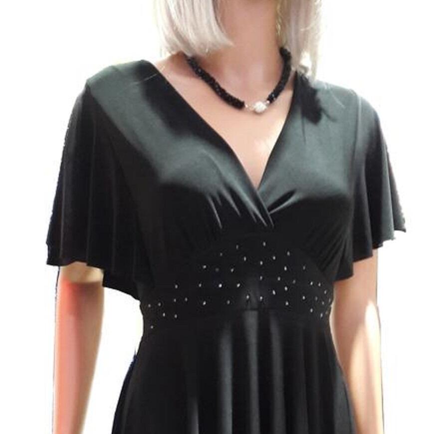 Abito lungo a ruota in maglina elastica con maniche e strass in vita 4-0162 Vari colori