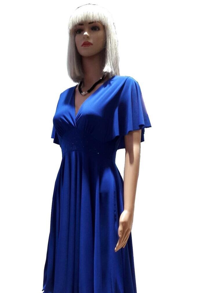 Abito lungo a ruota in maglina elastica con maniche e strass in vita 4-0162 Vari colori