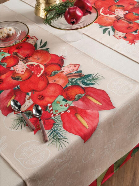 L'Oca Nera - Natale 2025 "Melograni" Runner Antimacchia 50x155