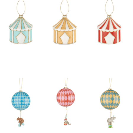 L'Oca Nera - Natale 2025 "Christmas Circus" Set 6 palle circo da appendere