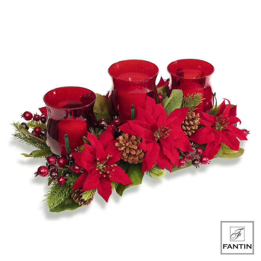 Fantin Argenti - Natale 2025 - Porta Candele 3 fiamme decorazioni stelle d Natale rosse