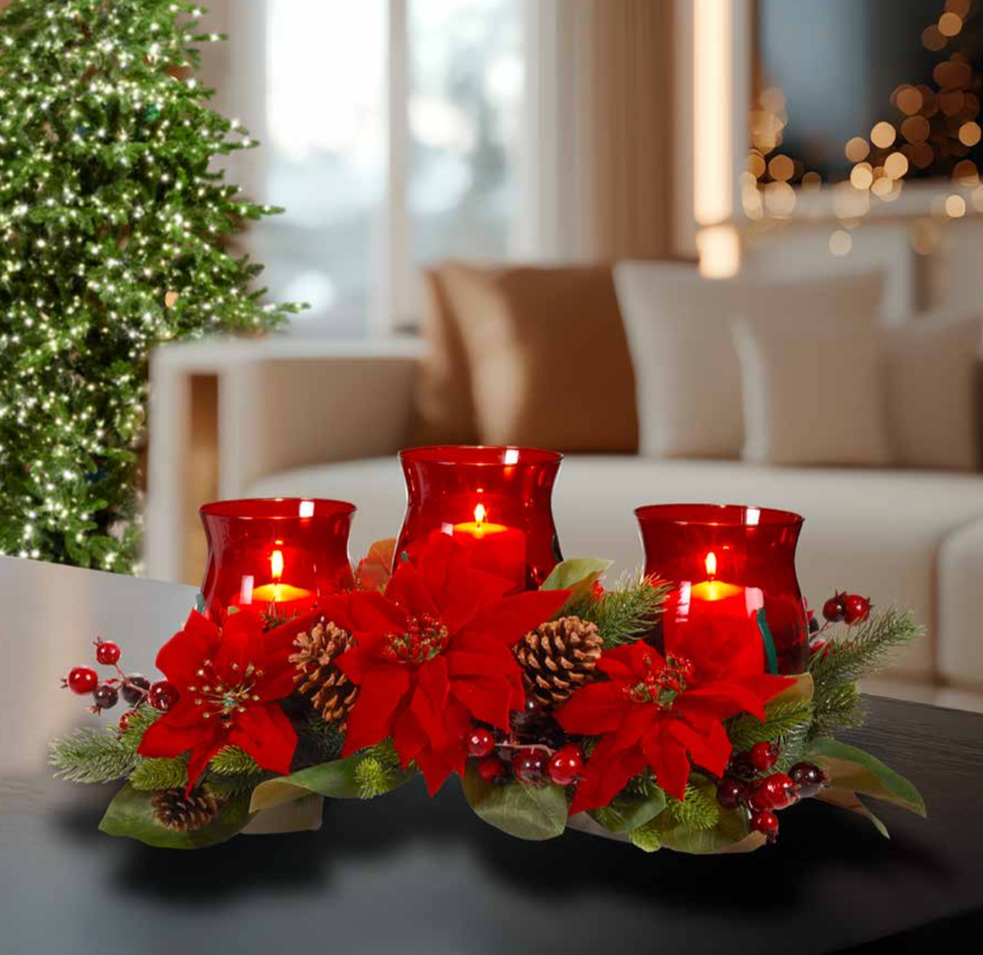Fantin Argenti - Natale 2025 - Porta Candele 3 fiamme decorazioni stelle d Natale rosse