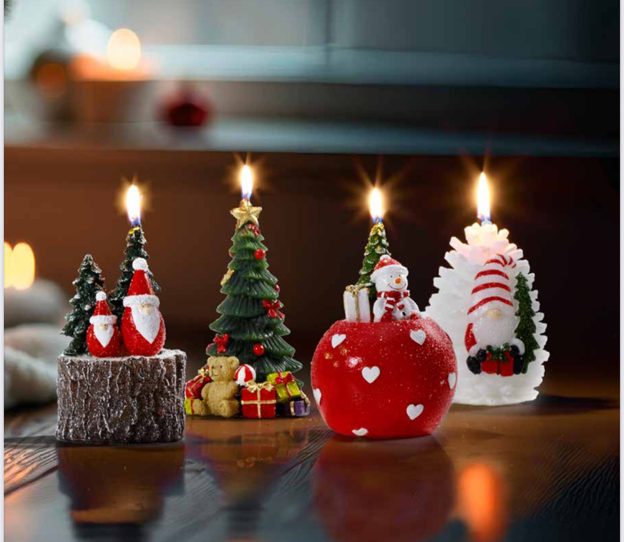 Fantin Argenti - Natale 2025 - Set 4 Candele 2 Pupazzi Neve +2  Babbi Natale 