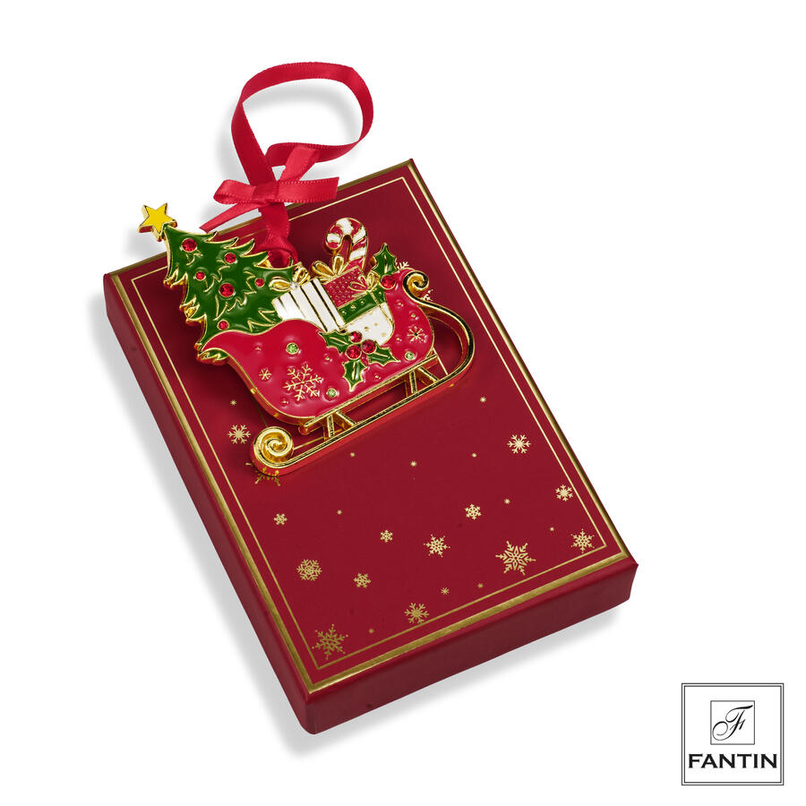 Fantin Argenti - Natale 2025 - Collezione Mix Green Red Gold Strass Addobbo Slitta Albero
