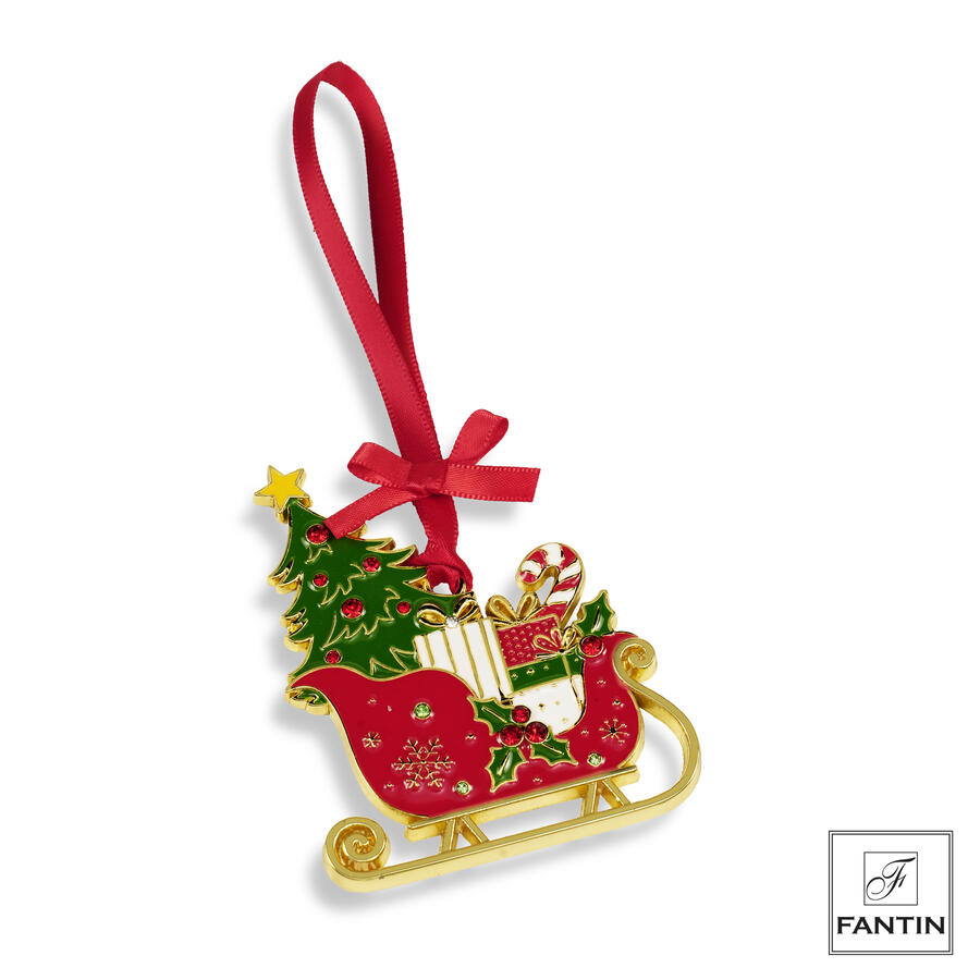 Fantin Argenti - Natale 2025 - Collezione Mix Green Red Gold Strass Addobbo Slitta Albero