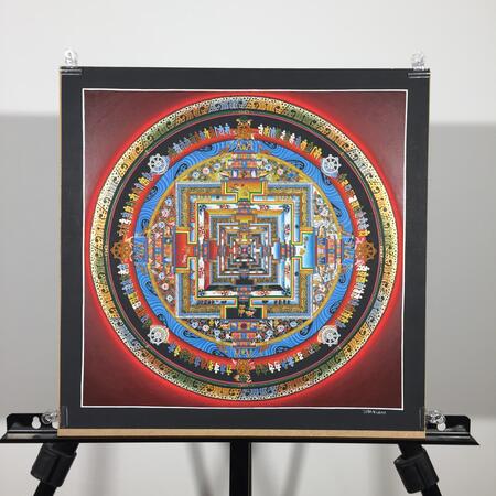 Mandala kalachakra - Rifinito con oro 24 kt - 37 cm - Rosso