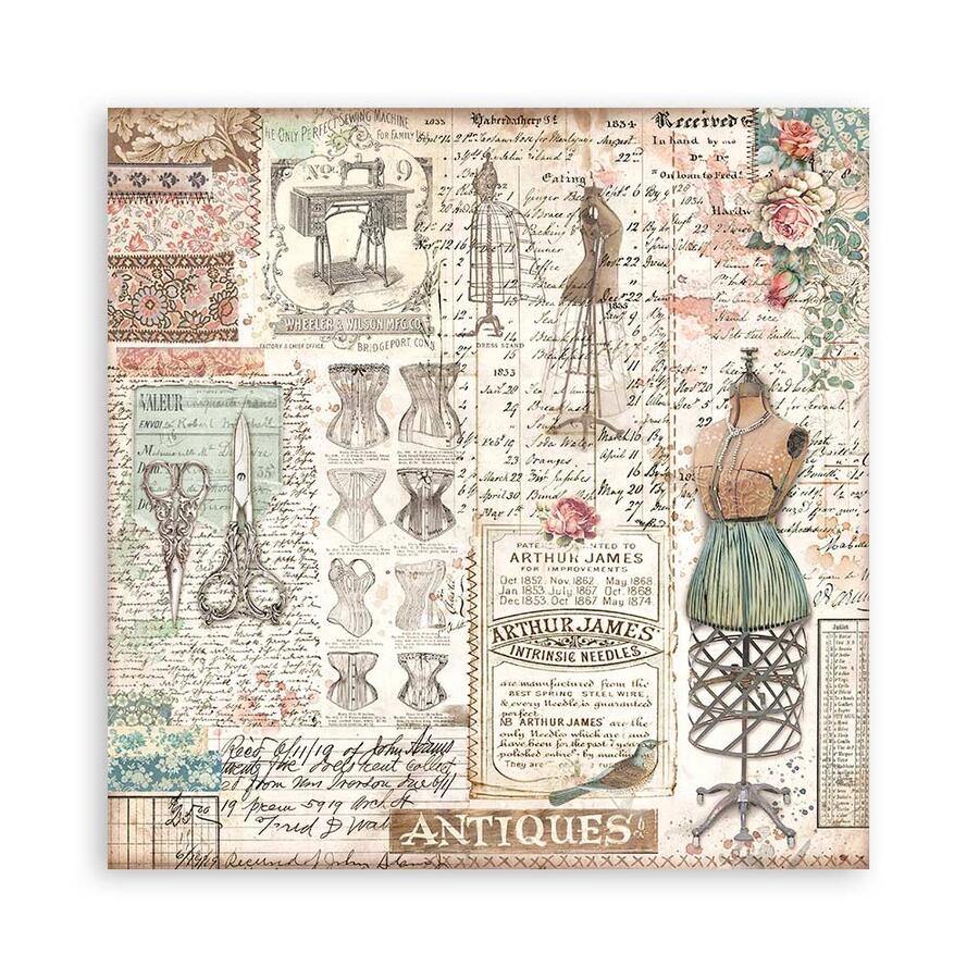 Blocco 10 fogli 30,5 x 30,5 Double Face "Brocante Antiques"