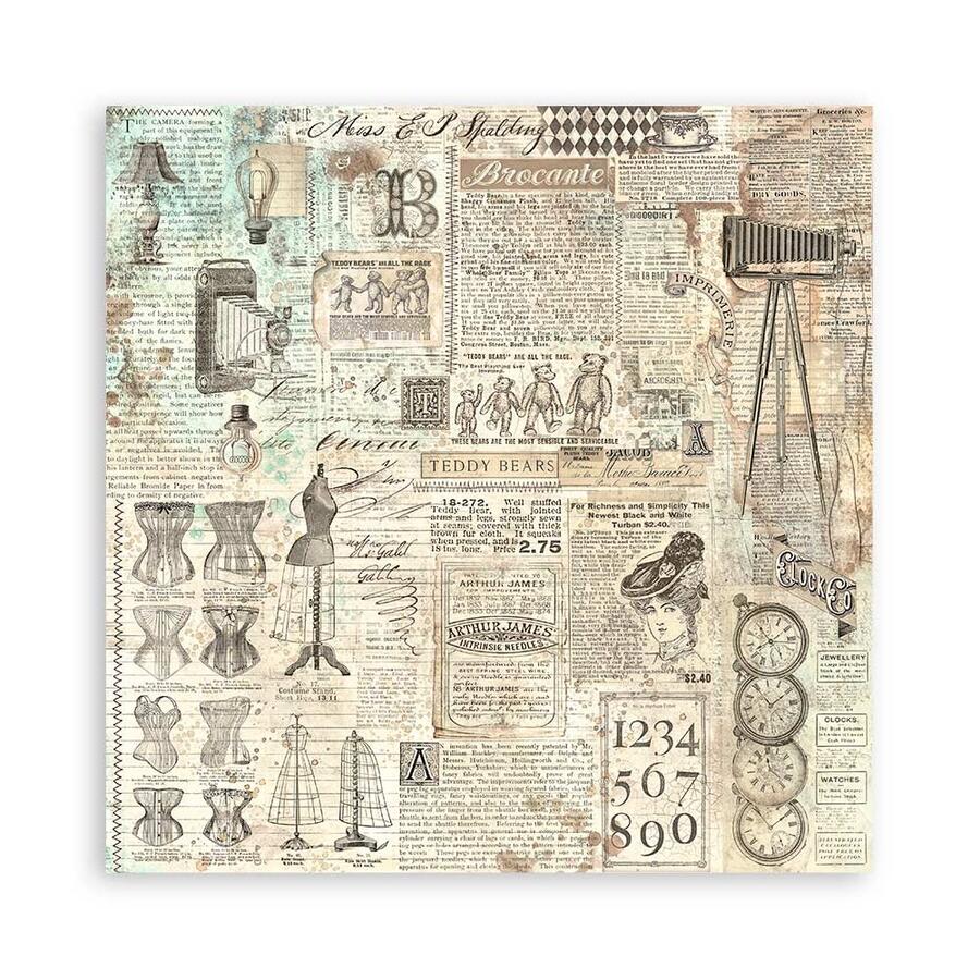 Blocco 10 fogli 30,5 x 30,5 Double Face "Background Brocante Antiques"