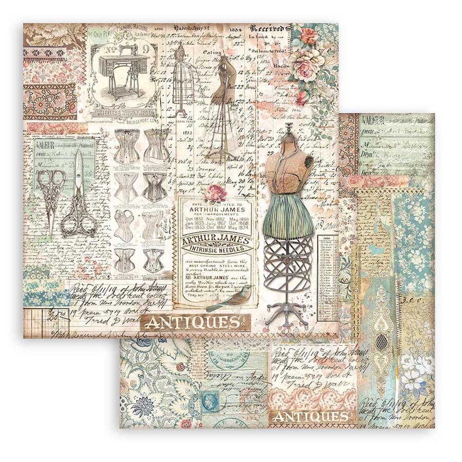 Blocco 10 fogli 20,3 x 20,3 Double Face "Brocante Antiques"