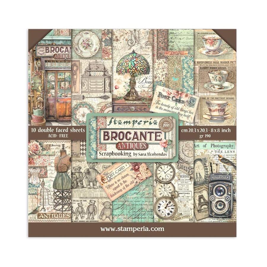 Blocco 22 fogli 20,3 x 20,3 Single Face "Brocante Antiques"