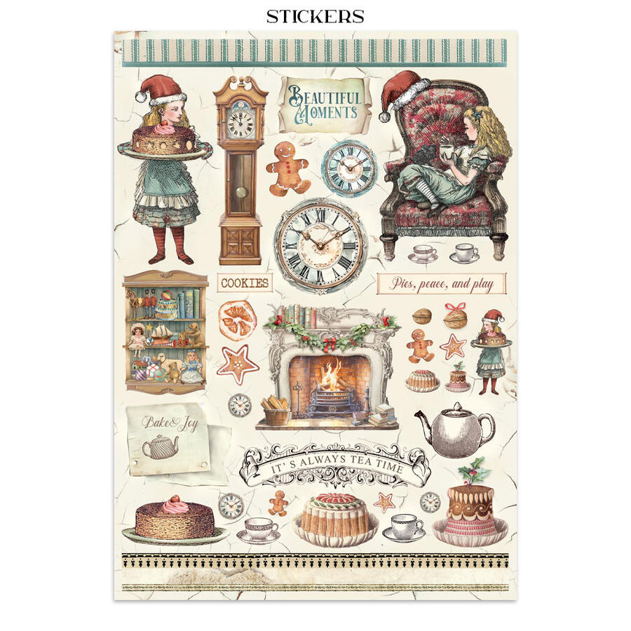 Junk Journal Stickers, cut-outs, backgrounds "Alice in Christmas"