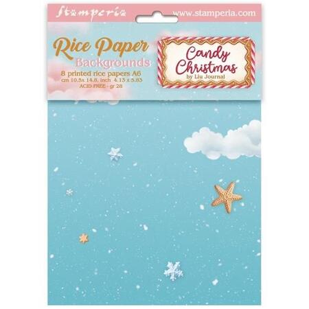 Selezione 8 carte di riso foto A6 Backgrounds Candy Christmas