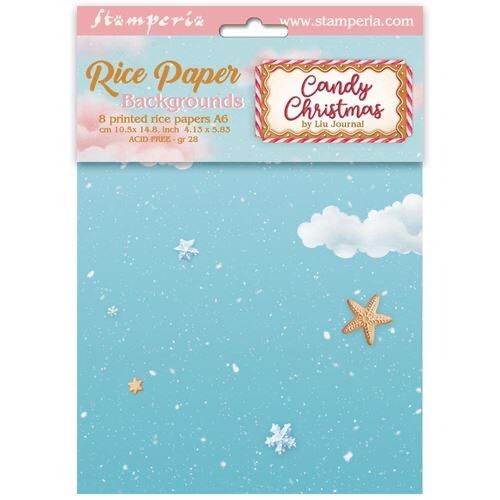 Selezione 8 carte di riso foto A6 Backgrounds Candy Christmas