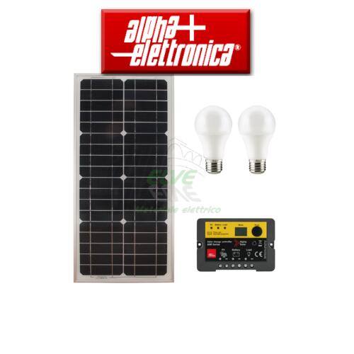 ALPHA ELETTRONICA - KIT27-SB Kit fotovoltaico 27W - 12V - con regolatore e lampade led - Batteria non inclusa