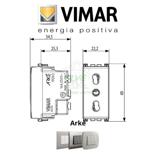 VIMAR - 19203 ARKE' Presa 2P+T 16A P17/11 grigio