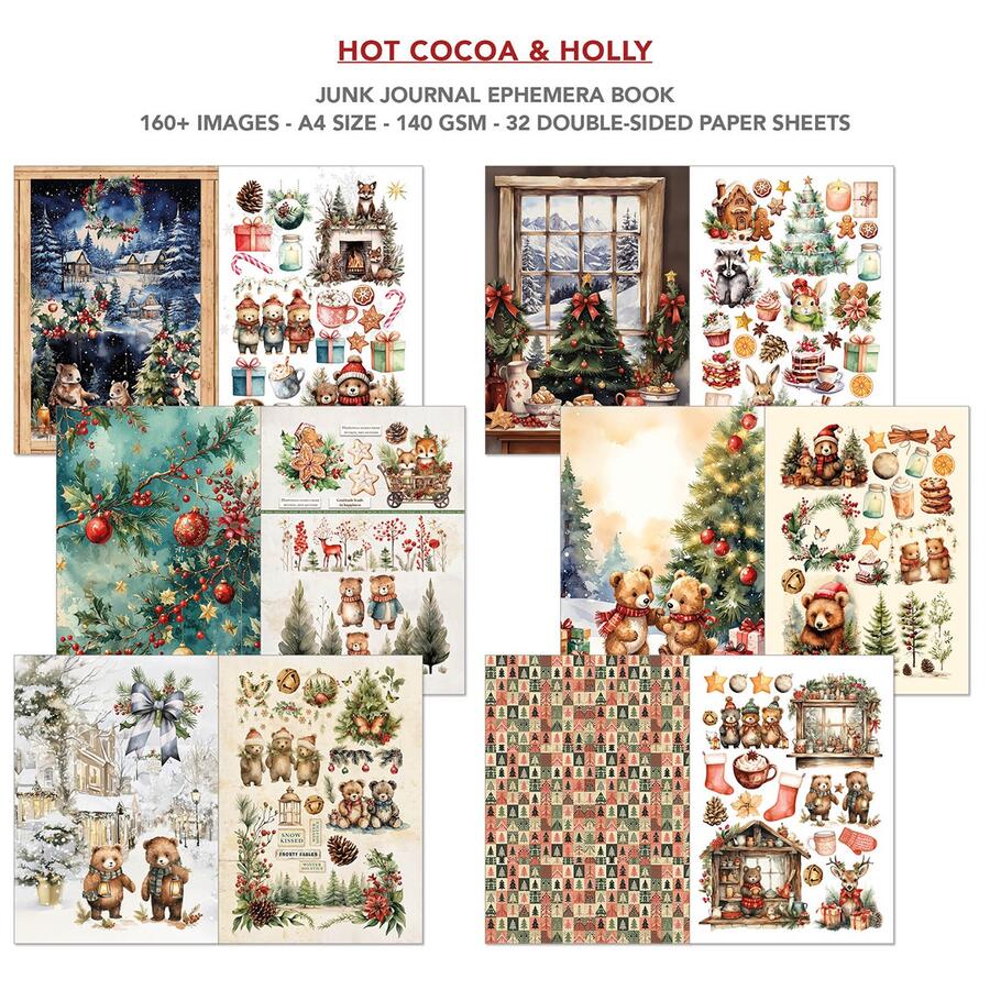 Junk Journal Ephemera Book Hot Cocoa & Holly
