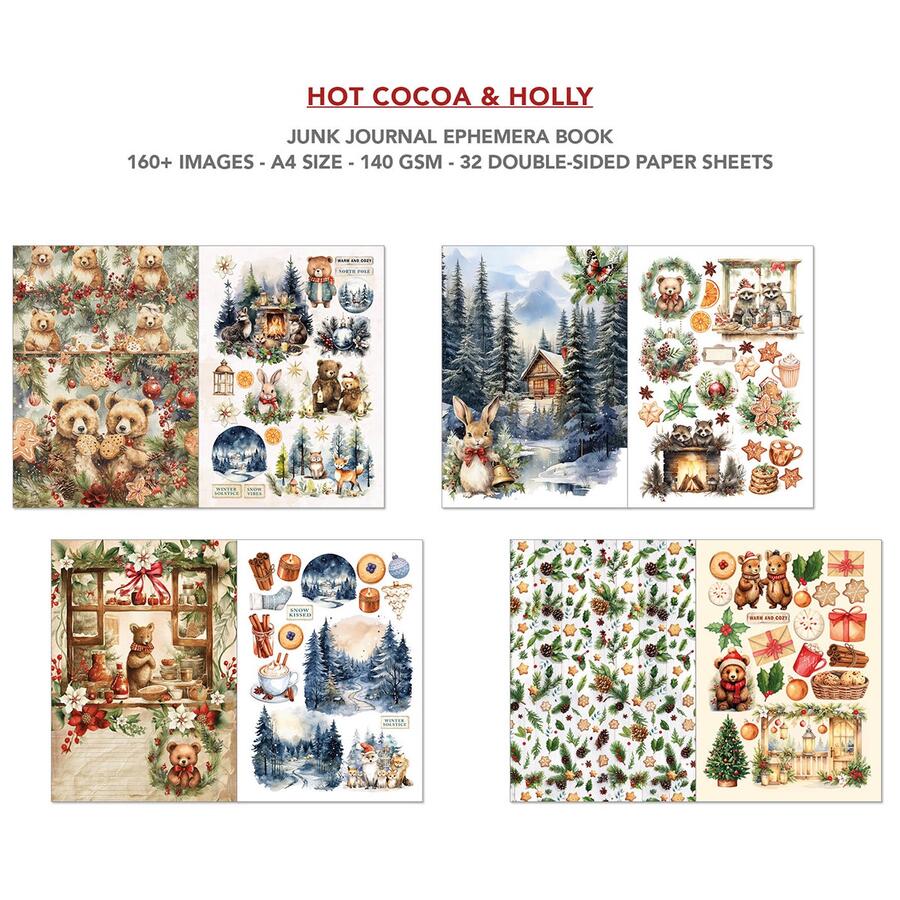 Junk Journal Ephemera Book Hot Cocoa & Holly