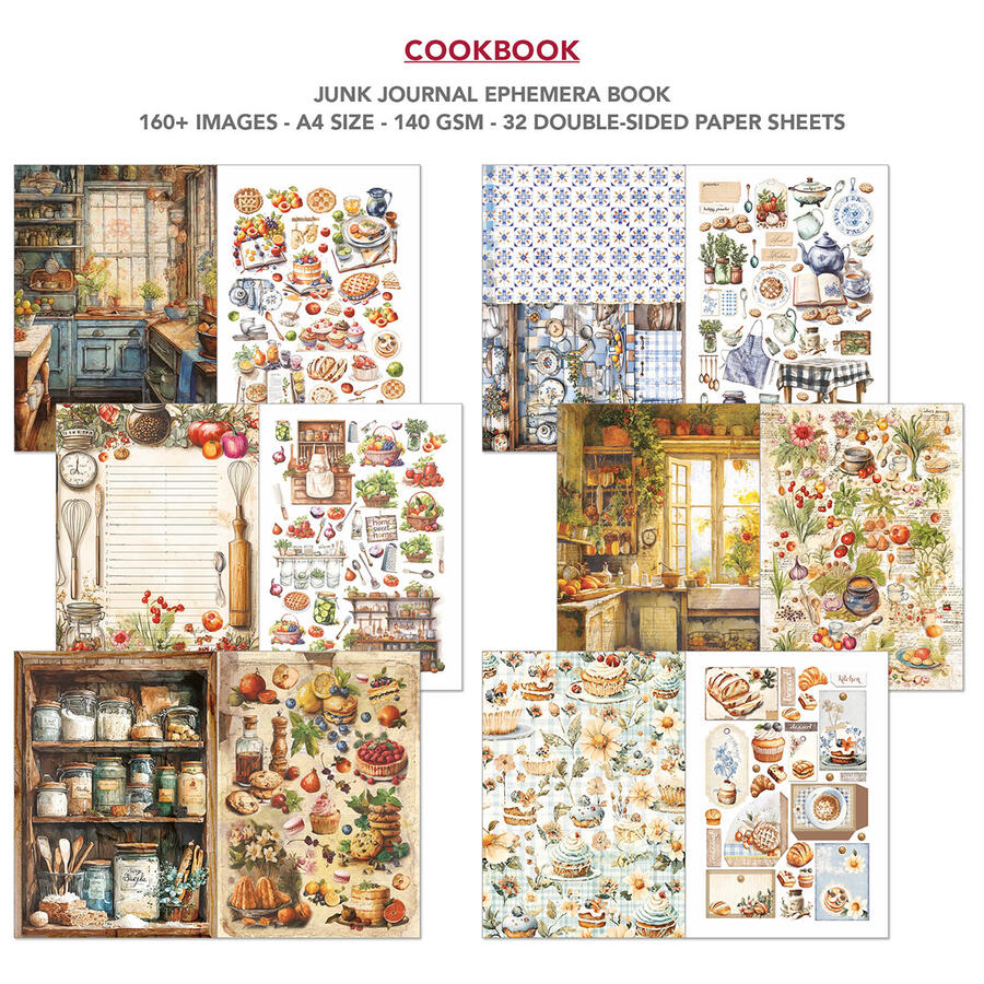 Junk Journal Ephemera Book Cookbook A4