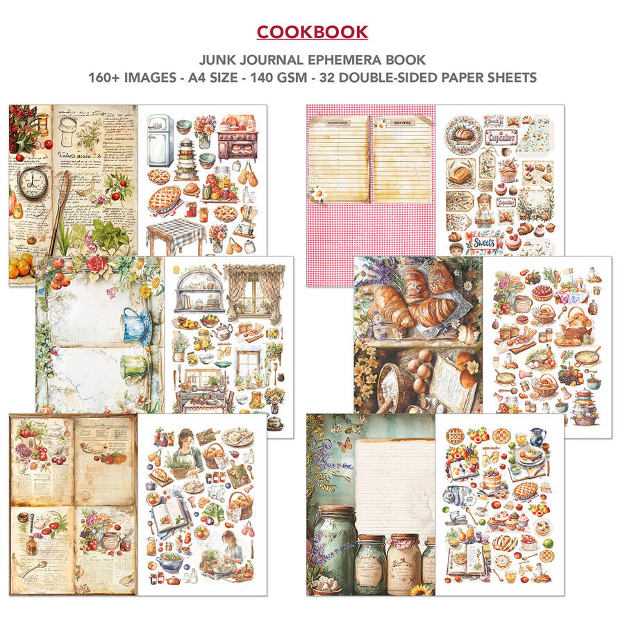 Junk Journal Ephemera Book Cookbook A4