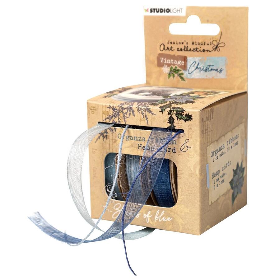 Studio Light • Vintage Christmas Ribbon Blue Organza & Hemp
