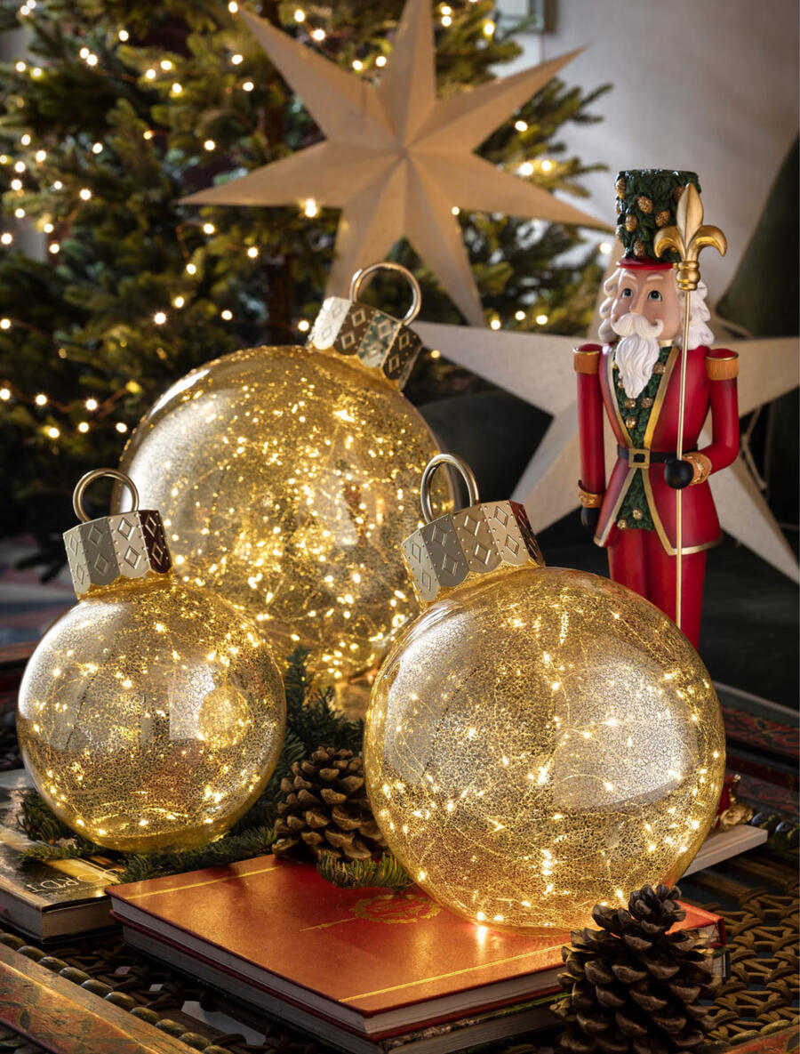Henriette - Natale 2025 Sfera in vetro dorato con luce - Oro Brillante H19,5