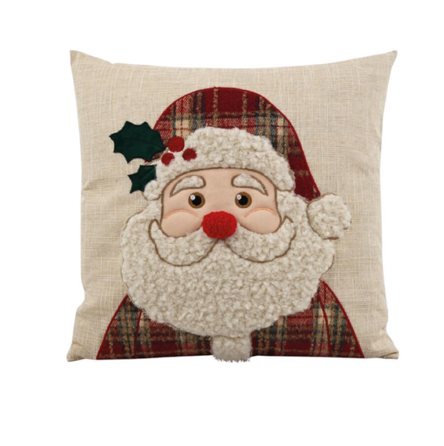 Clodette - Natale 2025 - Cuscino quadrato Babbo Natale con ricamo e interno 