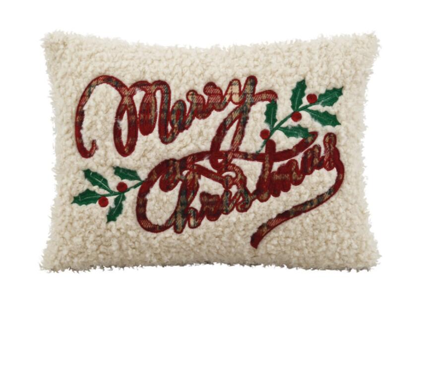 Clodette - Natale 2025 - Cuscino rettangolare in boucle con ricamo Merry Christmas ed interno