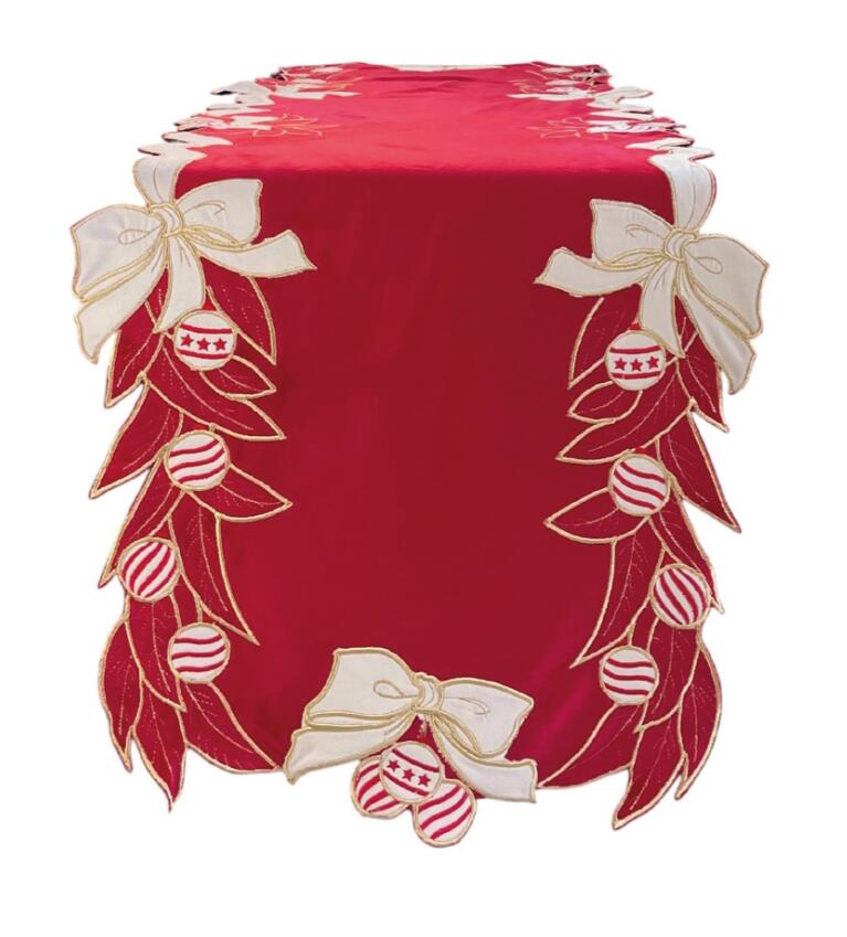  Clodette - Natale 2025 - Runner rosso in velluto Jolie con ricamo 140x49