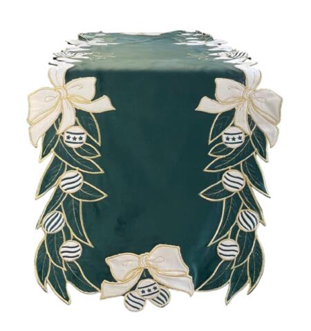 Clodette - Natale 2025 - Runner verde in velluto Jolie con ricamo 140x49