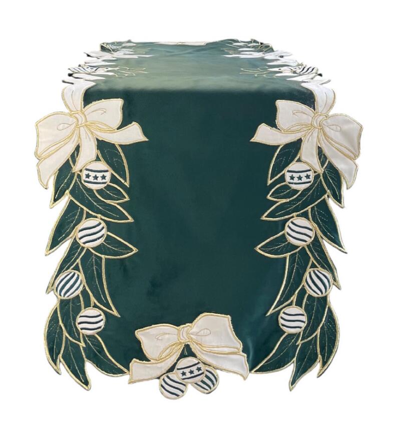 Clodette - Natale 2025 - Runner verde in velluto Jolie con ricamo 140x49