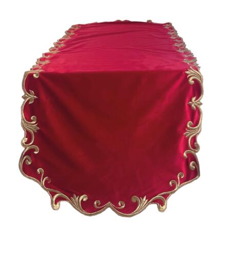 Clodette - Natale 2025 - Runner rosso in velluto con ricamo 140x49
